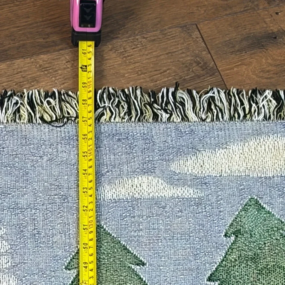 Happy Campers Woven Tapestry Throw Blanket Retro Camper Forest Sun Fringe 59x49